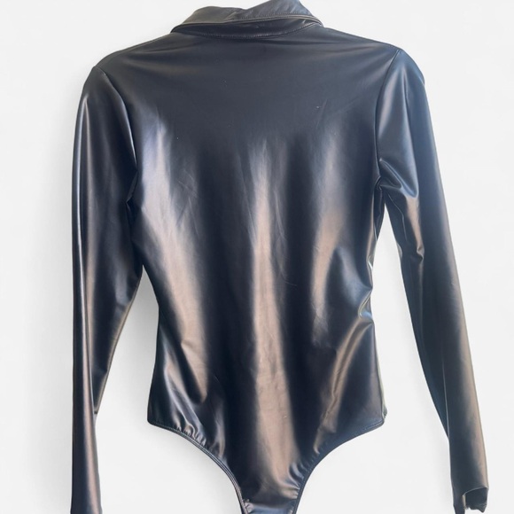 FASHION NOVA - Faux Leather - Biker Baddie Zip Front Bodysuit - Black - Picture 3 of 4